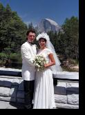 newely married couple at yosemite bridge